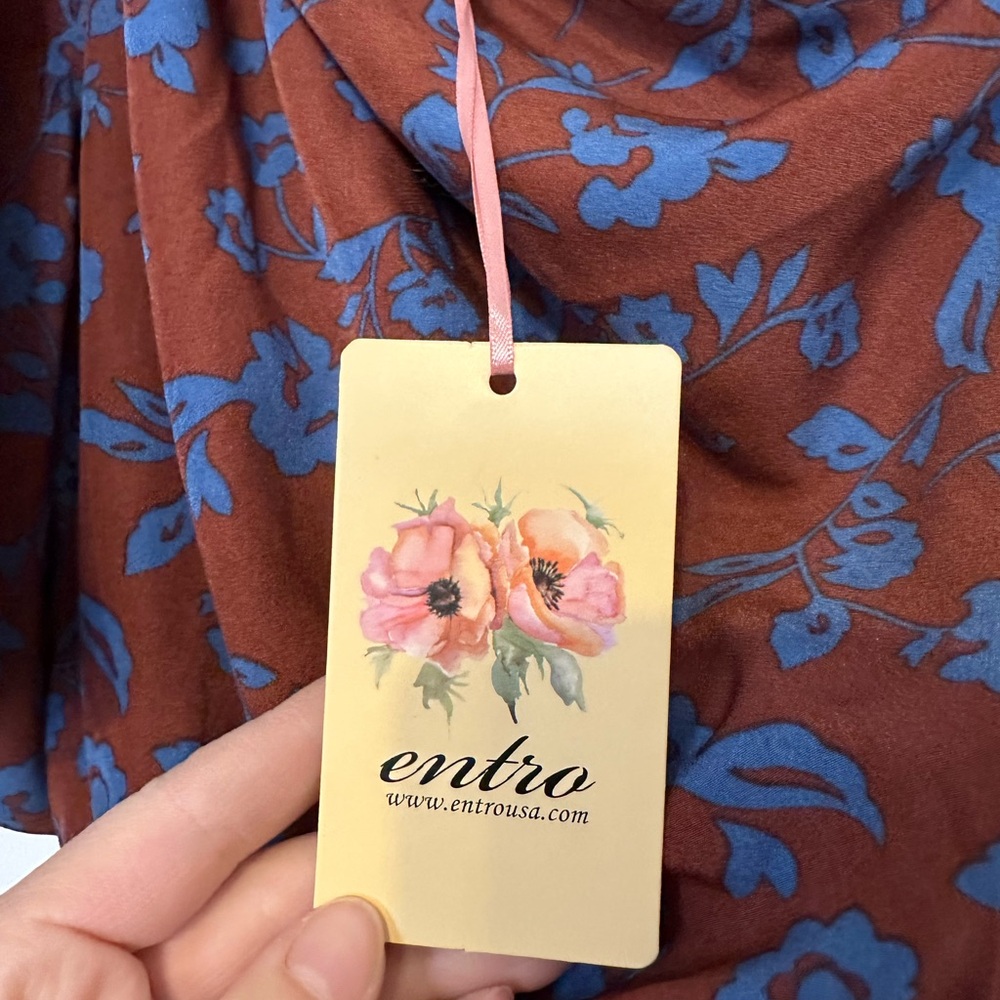 Entro One-Shoulder Dress in Brown and Blue Floral - Picture 3 of 3